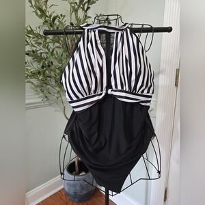 Black and White Striped Swimsuit